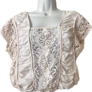 Free People crochet panel elastic waist crop top super feminine!  Size M